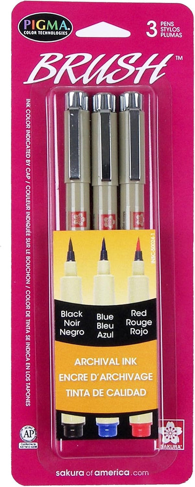 Sakura Pigma Professional Brush Set of 3 Assorted Colours