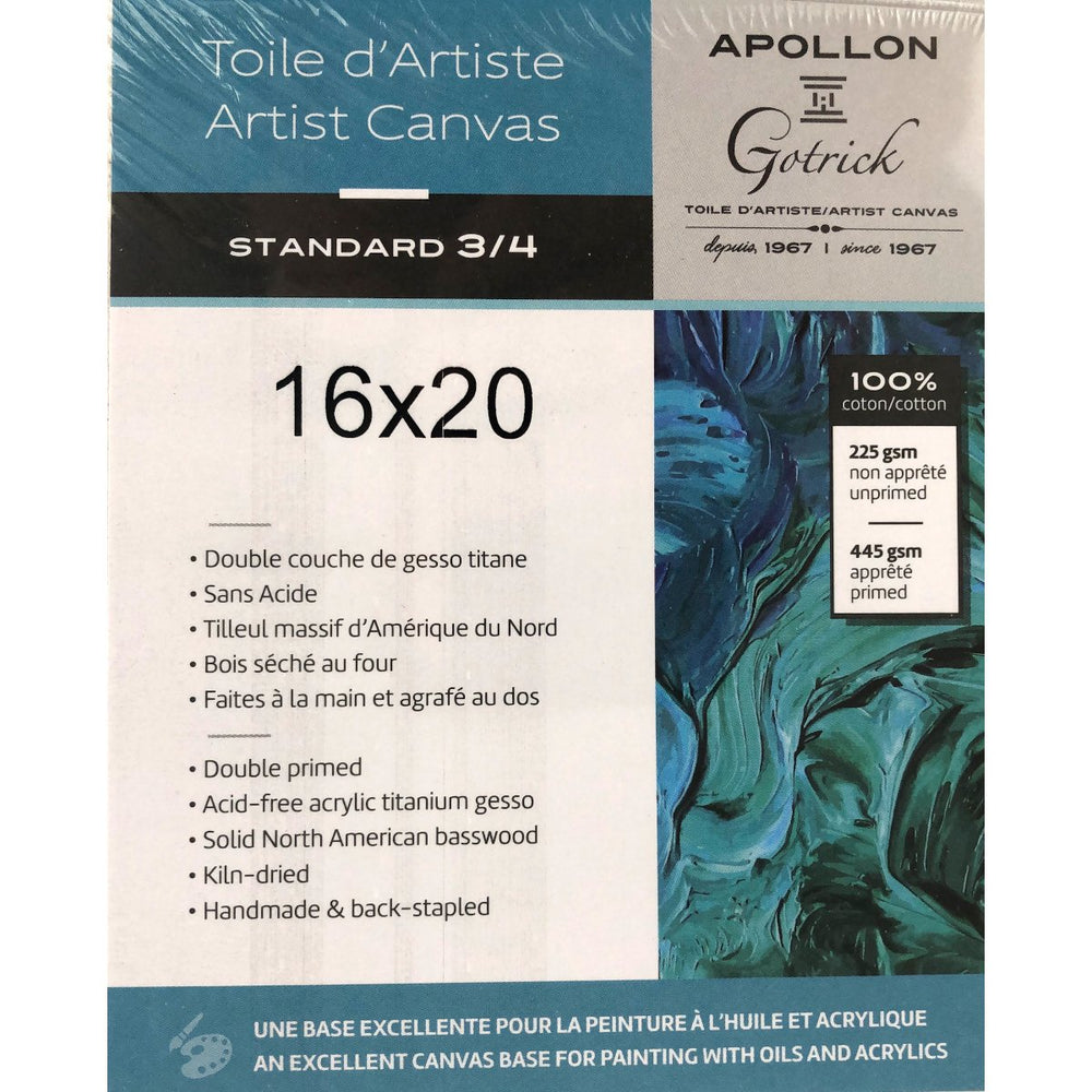 Apollon Stretched Artist Canvas double acrylic primed 3/4" deep