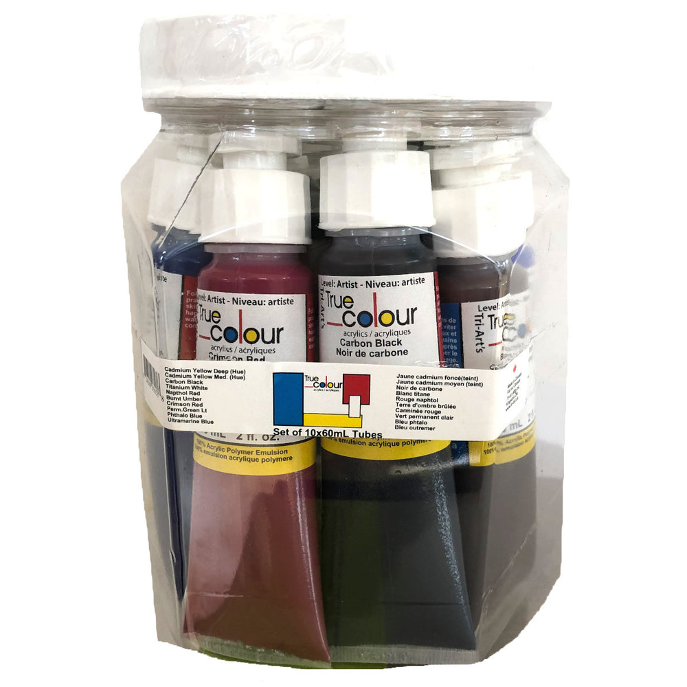 Tri-Art Acrylic paint True Colour set of 10 x 60 ml tubes
